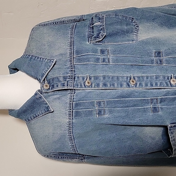 ​Mr A Wei Original Vintage XXL Pleated Denim Trucker Jacket Light Wash - Picture 3 of 15